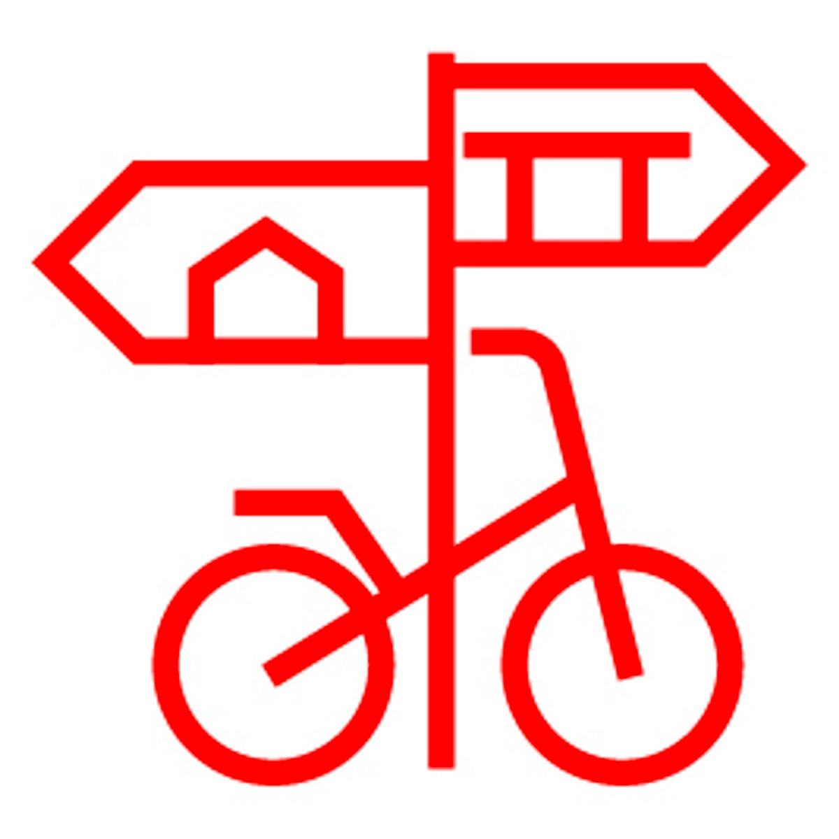 Fahrrad steht an Wegweiser
