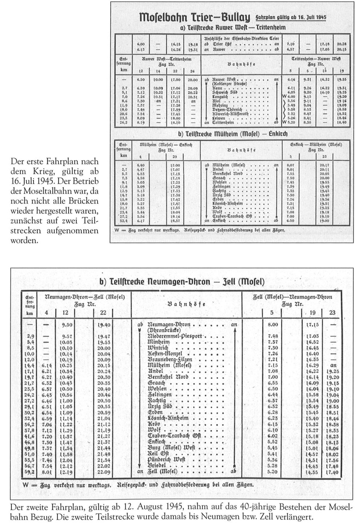 Fahrpläne aus dem Jahr 1945
