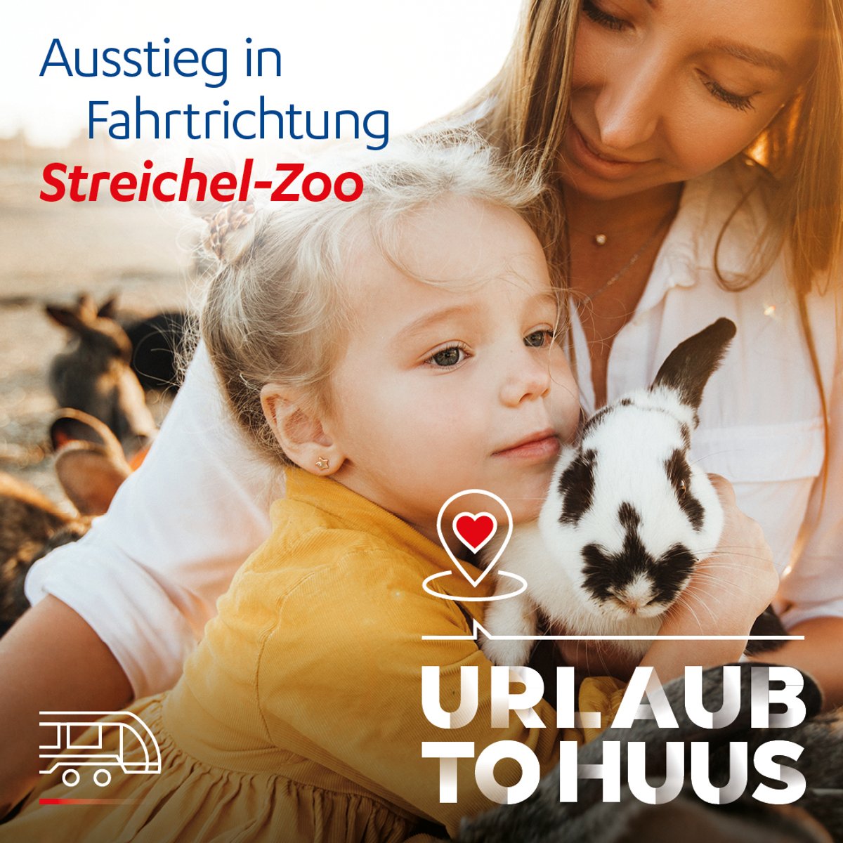 Kind streichelt einen Hasen. Urlaub to huus im Streichelzoo
