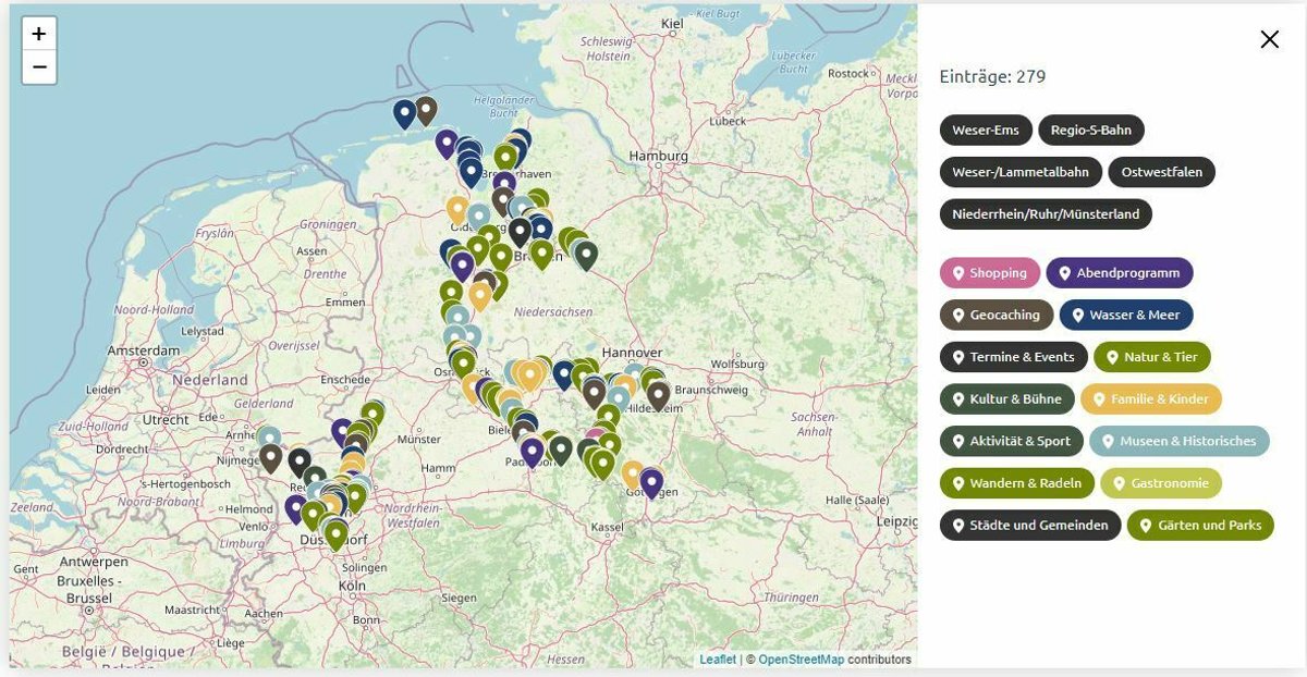 Interaktive karte NordWestBahn Freizeitziele