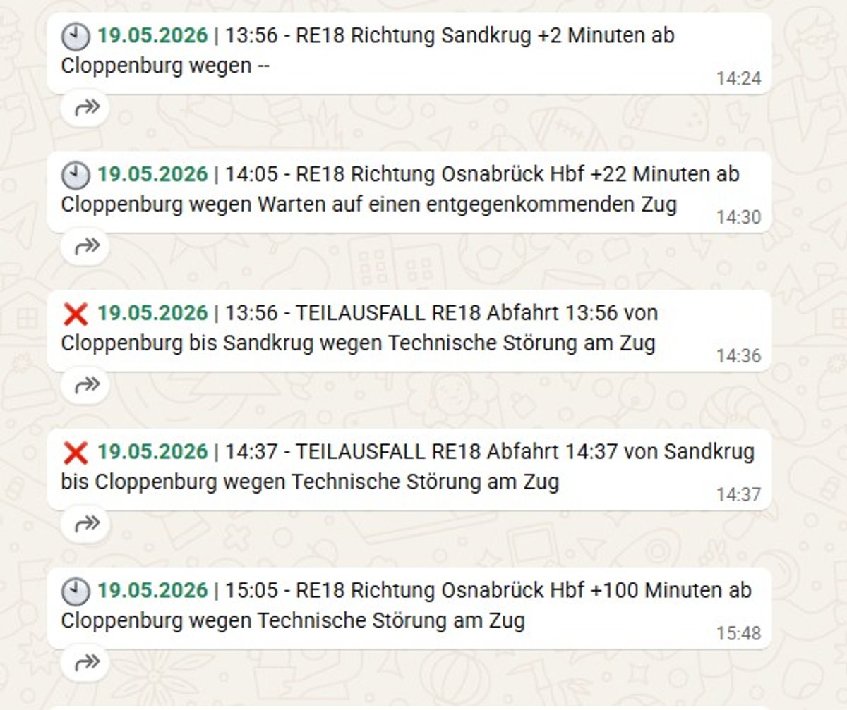 WhatsApp-Kanal Linie RE 18
